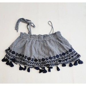 Free People Embroidered Gingham Tube Top Navy Size XS Festival Boho